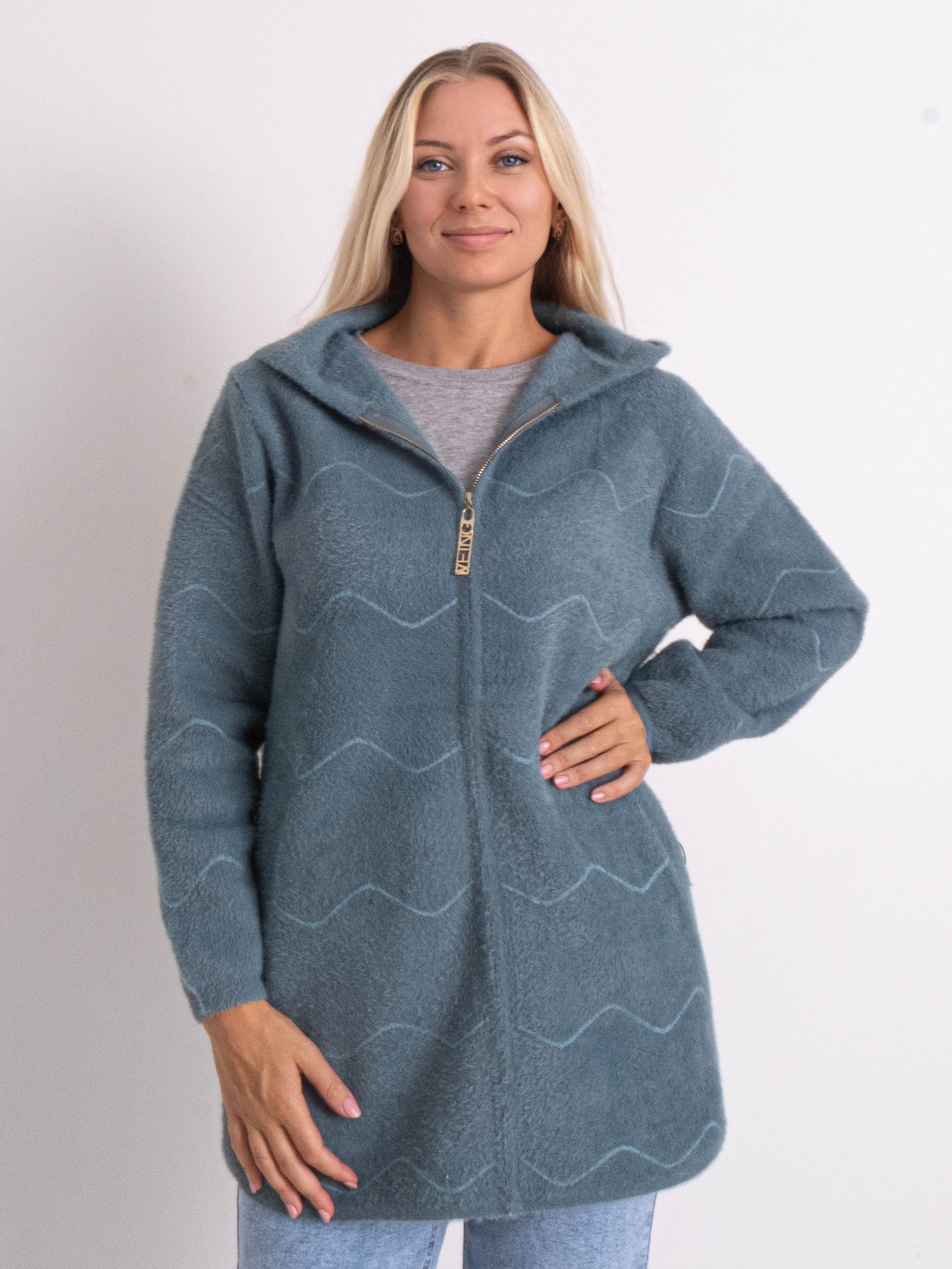 Кардиган із вовни альпаки з капюшоном на змійці #773 колір Бірюзовий Кардиган із вовни альпаки з капюшоном на змійці #773 колір Бірюзовий