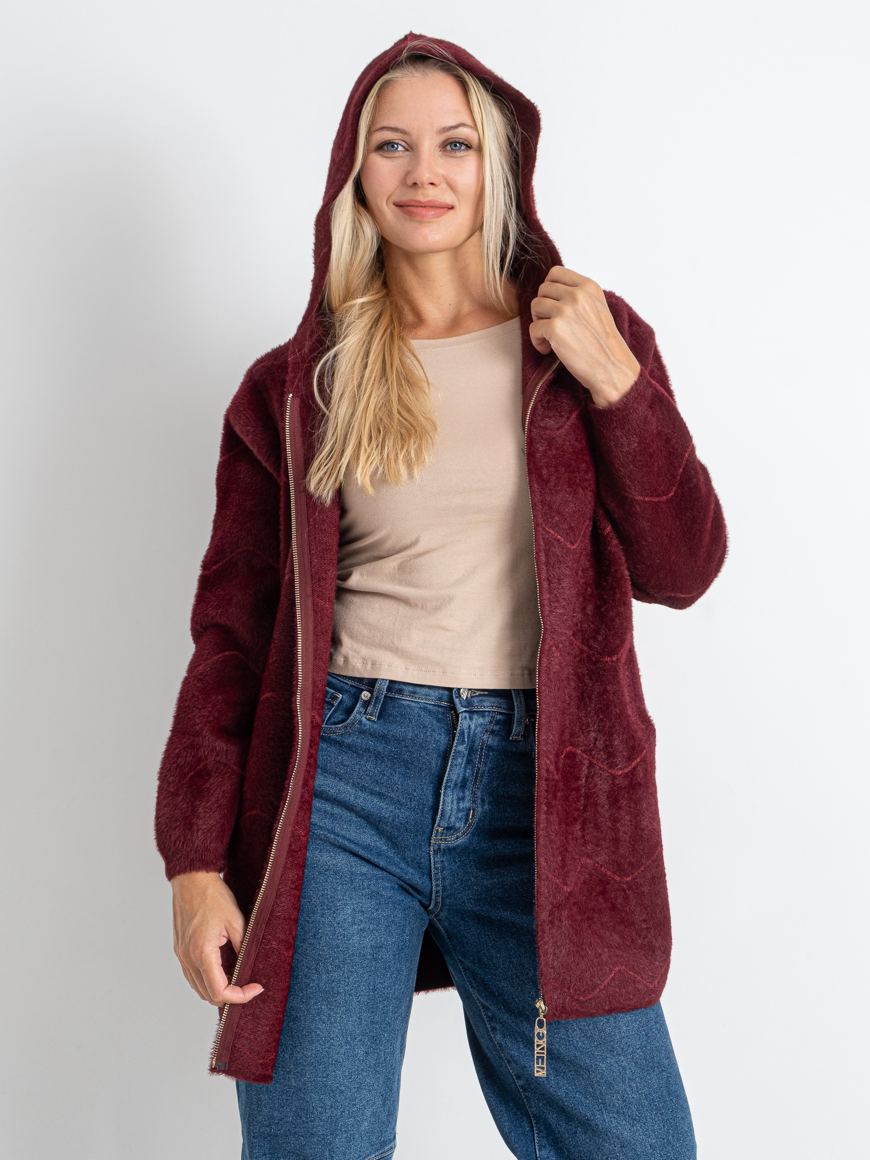 Кардиган із вовни альпаки з капюшоном на змійці #773 колір Бордовий Кардиган із вовни альпаки з капюшоном на змійці #773 колір Бордовий