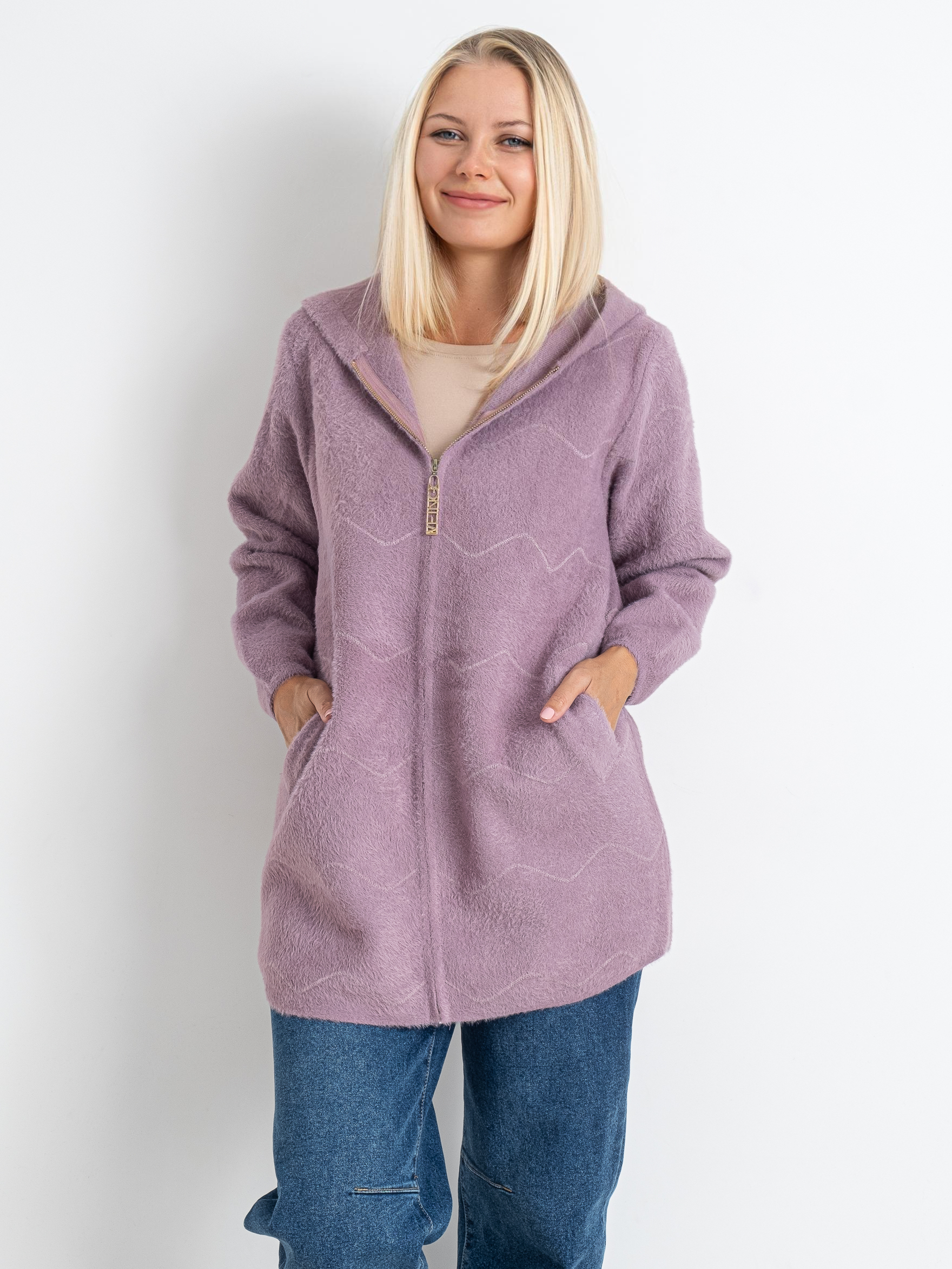 Кардиган із вовни альпаки з капюшоном на змійці #773 колір Світло-бузковий Кардиган із вовни альпаки з капюшоном на змійці #773 колір Світло-бузковий