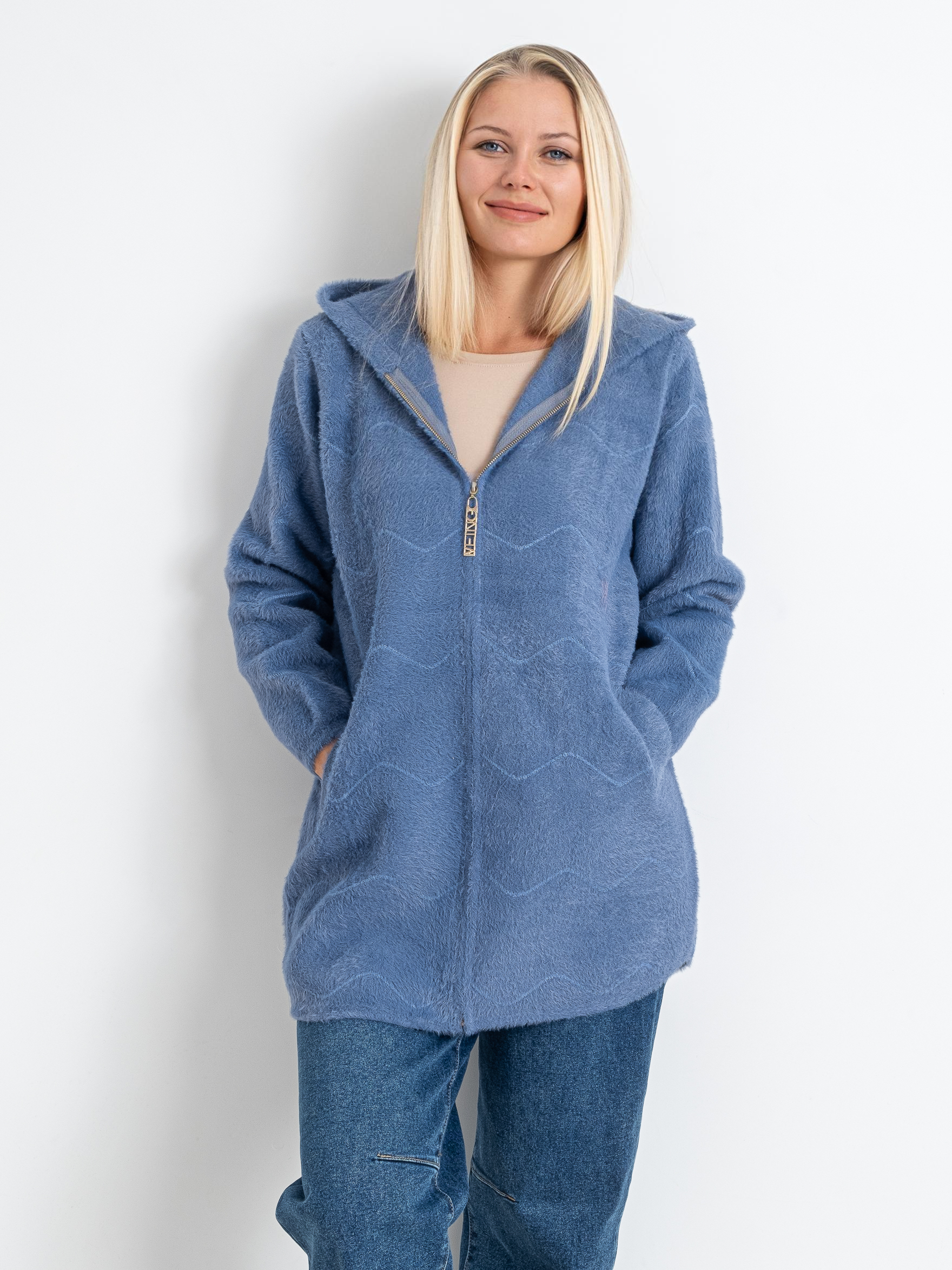 Кардиган із вовни альпаки з капюшоном на змійці #773 колір Блакитний Кардиган із вовни альпаки з капюшоном на змійці #773 колір Блакитний