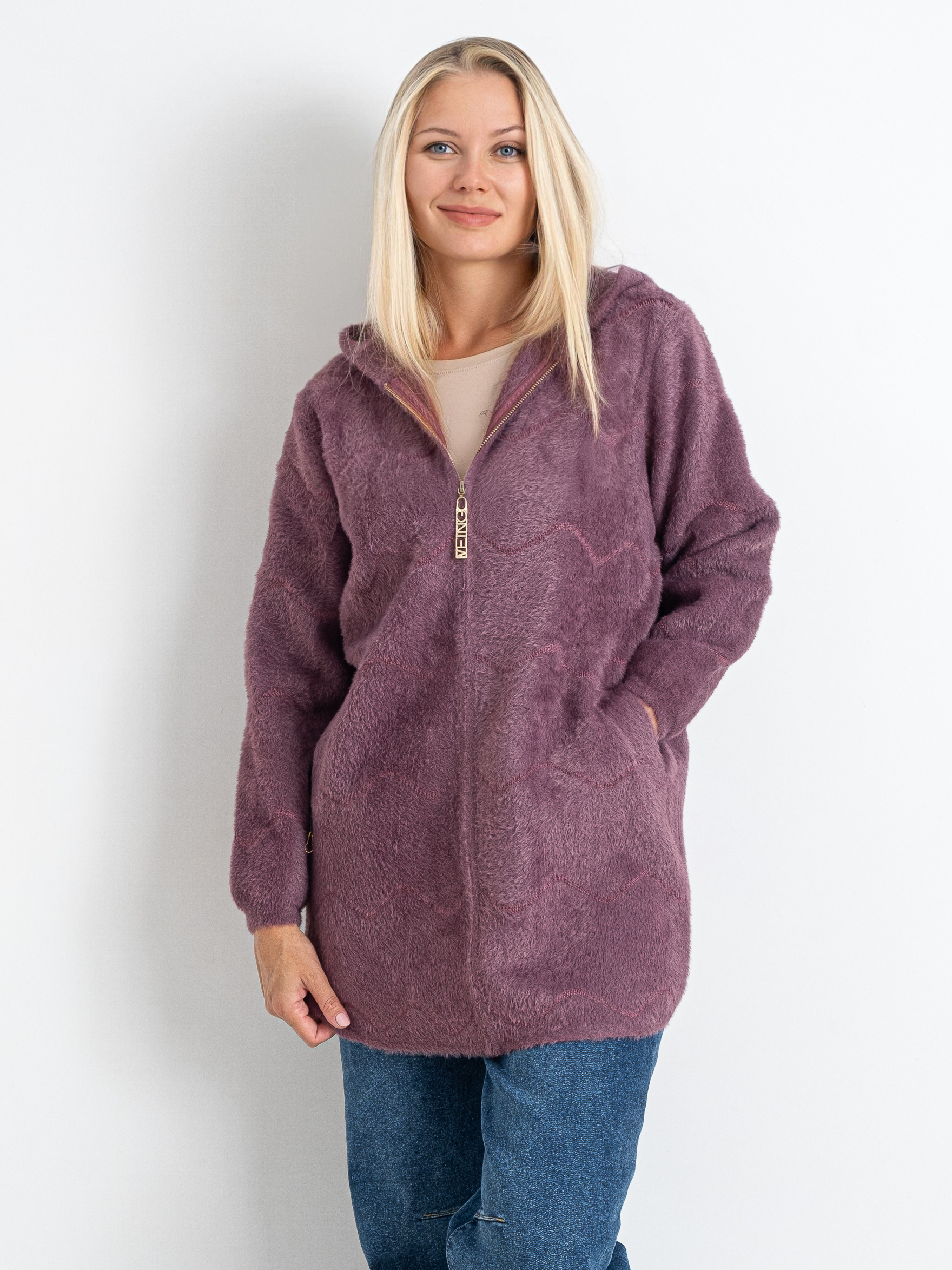 Кардиган із вовни альпаки з капюшоном на змійці #773 колір Світло-фіолетовий Кардиган із вовни альпаки з капюшоном на змійці #773 колір Світло-фіолетовий