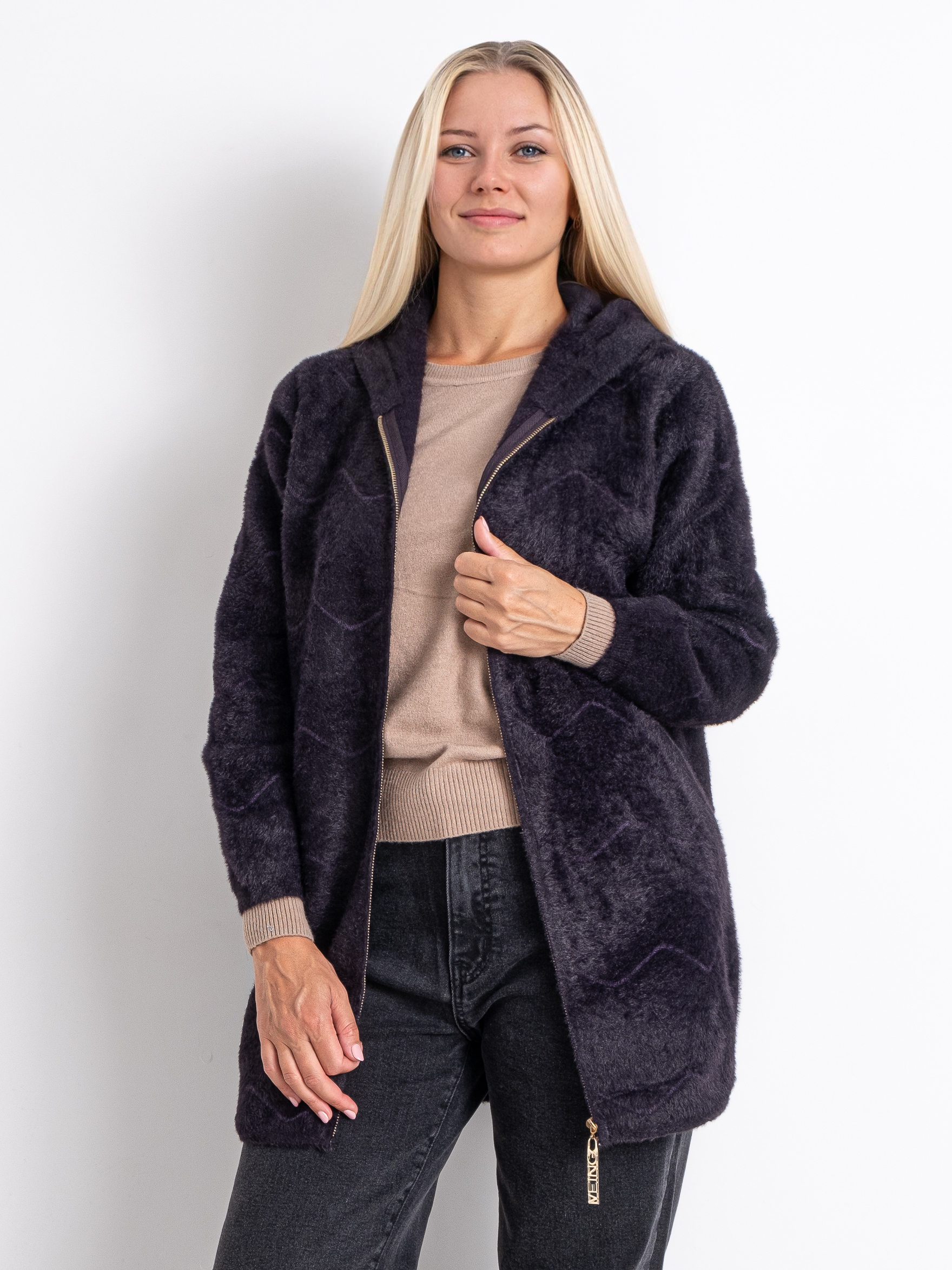 Кардиган із вовни альпаки з капюшоном на змійці #773 колір Темно-фіолетовий Кардиган із вовни альпаки з капюшоном на змійці #773 колір Темно-фіолетовий