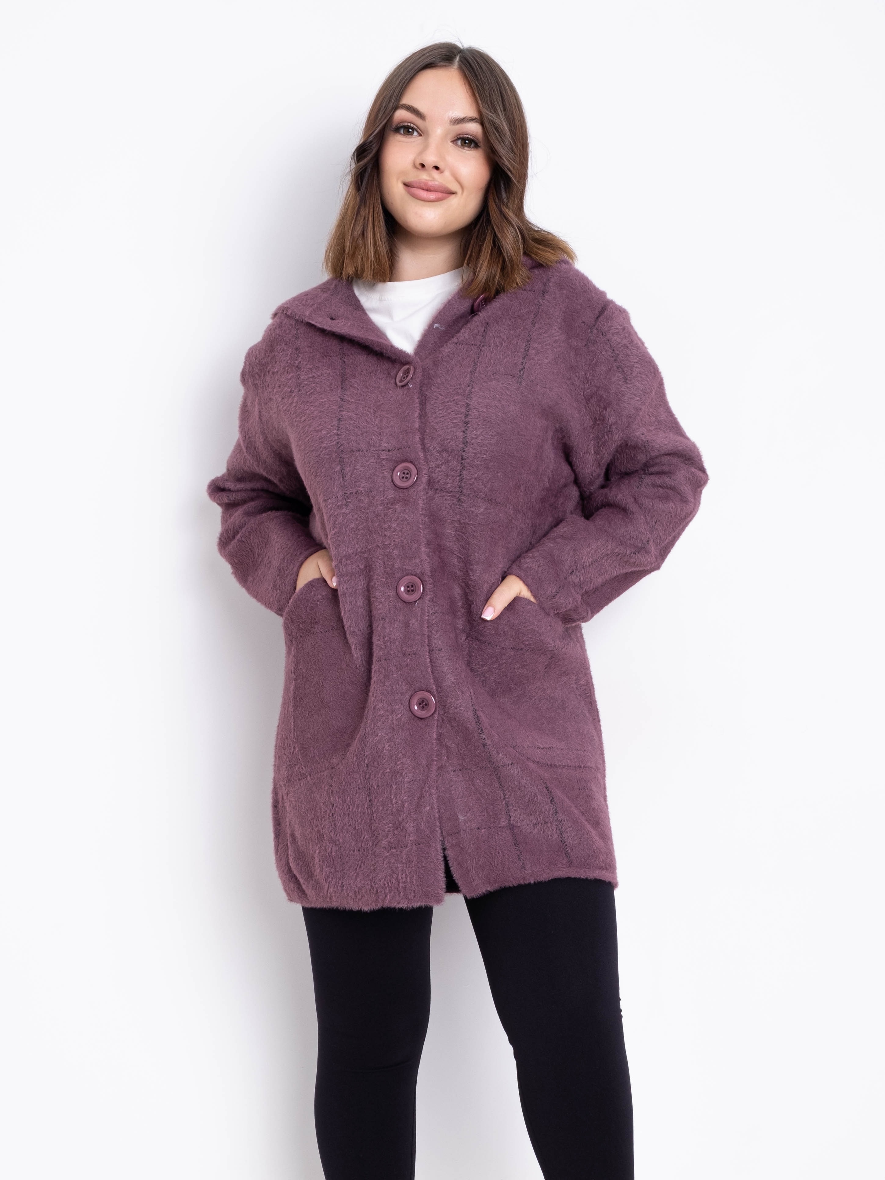 Кардиган із вовни альпаки з капюшоном на гудзиках #777 колір Світло-фіолетовий Кардиган із вовни альпаки з капюшоном на гудзиках #777 колір Світло-фіолетовий