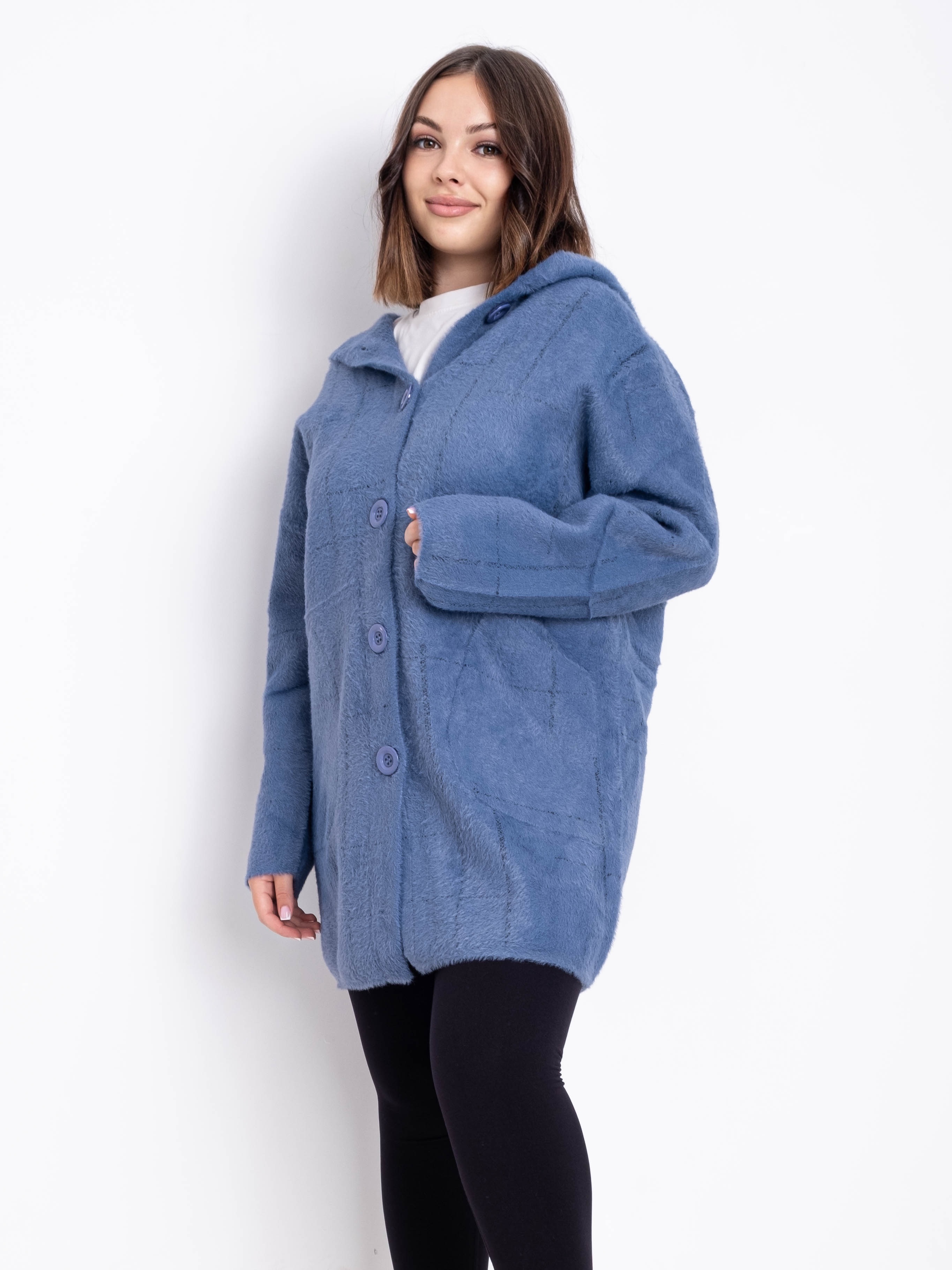 Кардиган із вовни альпаки з капюшоном на гудзиках #777 колір Блакитний Кардиган із вовни альпаки з капюшоном на гудзиках #777 колір Блакитний