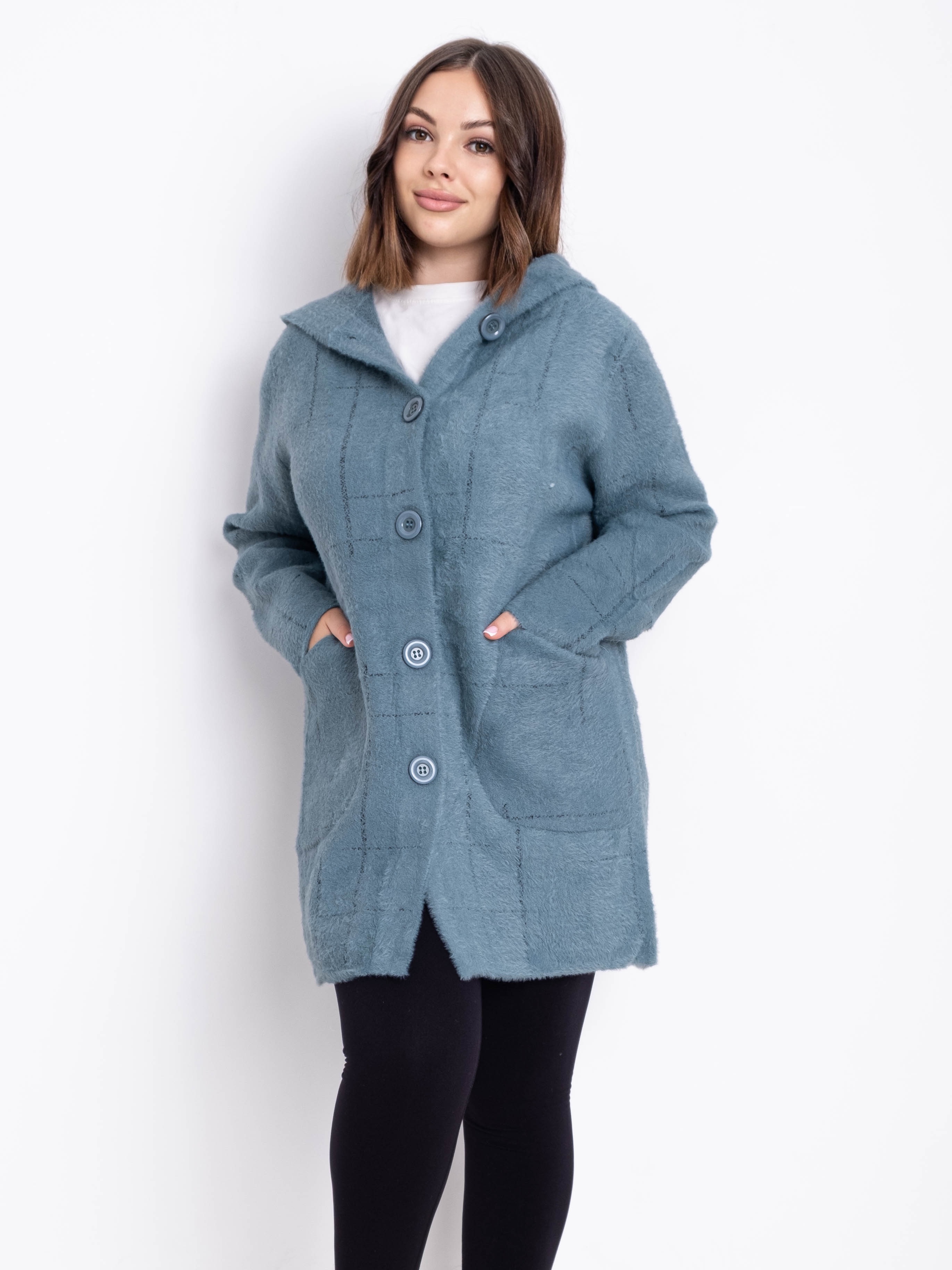 Кардиган із вовни альпаки з капюшоном на гудзиках #777 колір Бірюзовий Кардиган із вовни альпаки з капюшоном на гудзиках #777 колір Бірюзовий