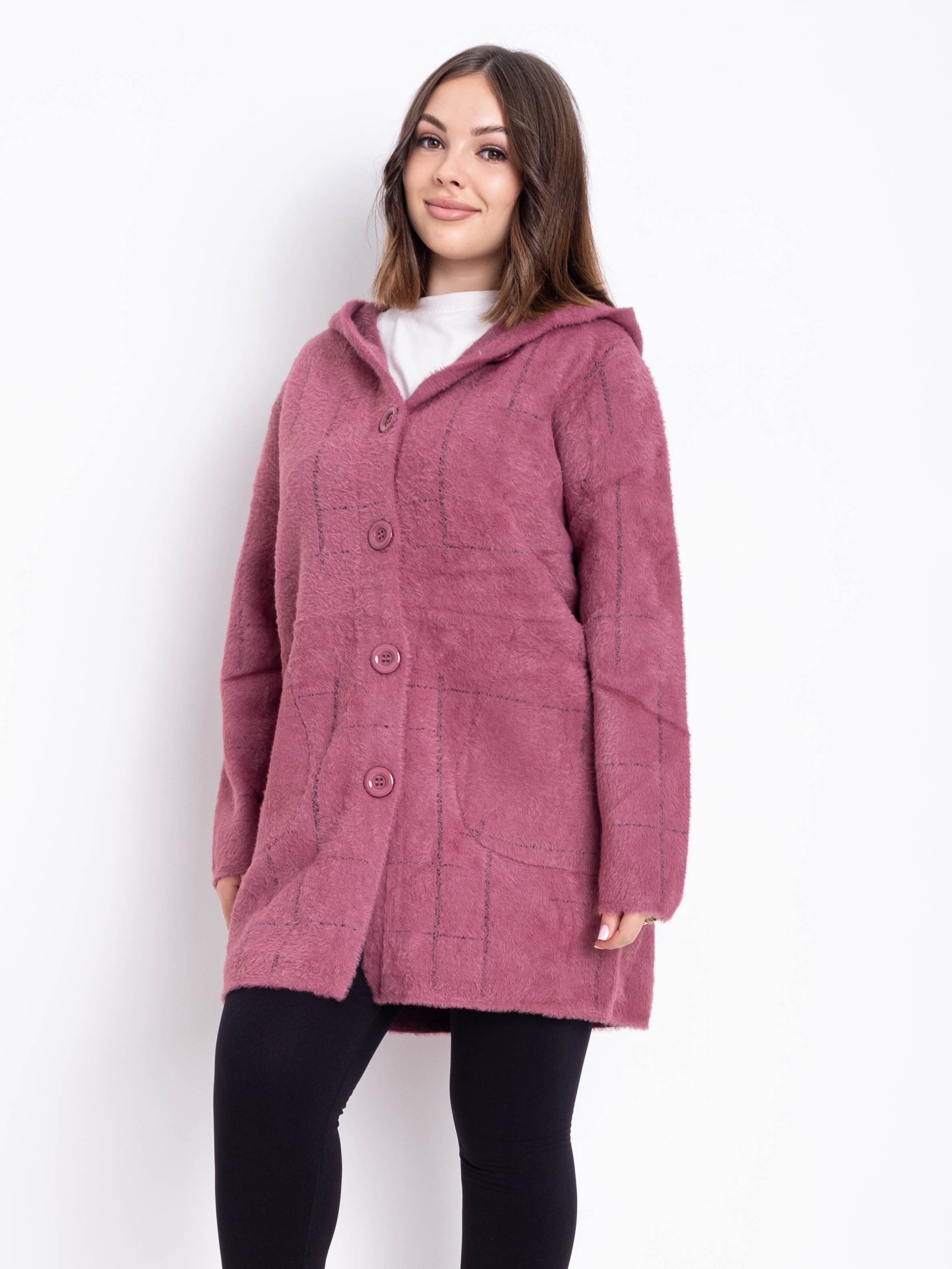 Кардиган із вовни альпаки з капюшоном на гудзиках #777 колір Малиновий Кардиган із вовни альпаки з капюшоном на гудзиках #777 колір Малиновий