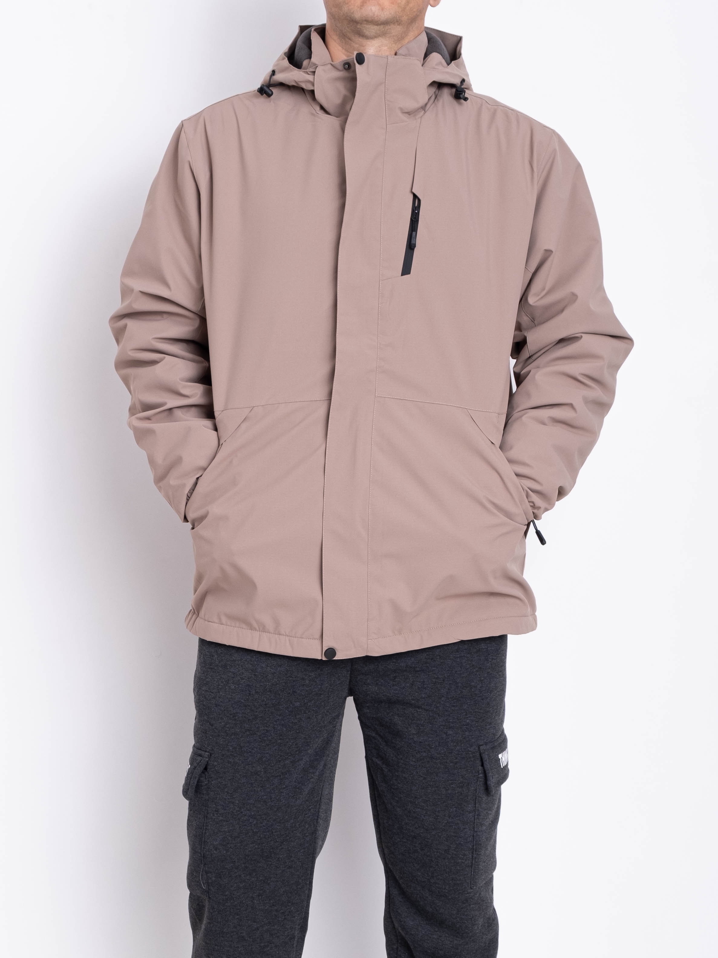Чоловіча водовідштовхувальна куртка на флісовій підкладці з капюшоном #0009 колір Бежевий Чоловіча водовідштовхувальна куртка на флісовій підкладці з капюшоном #0009 колір Бежевий