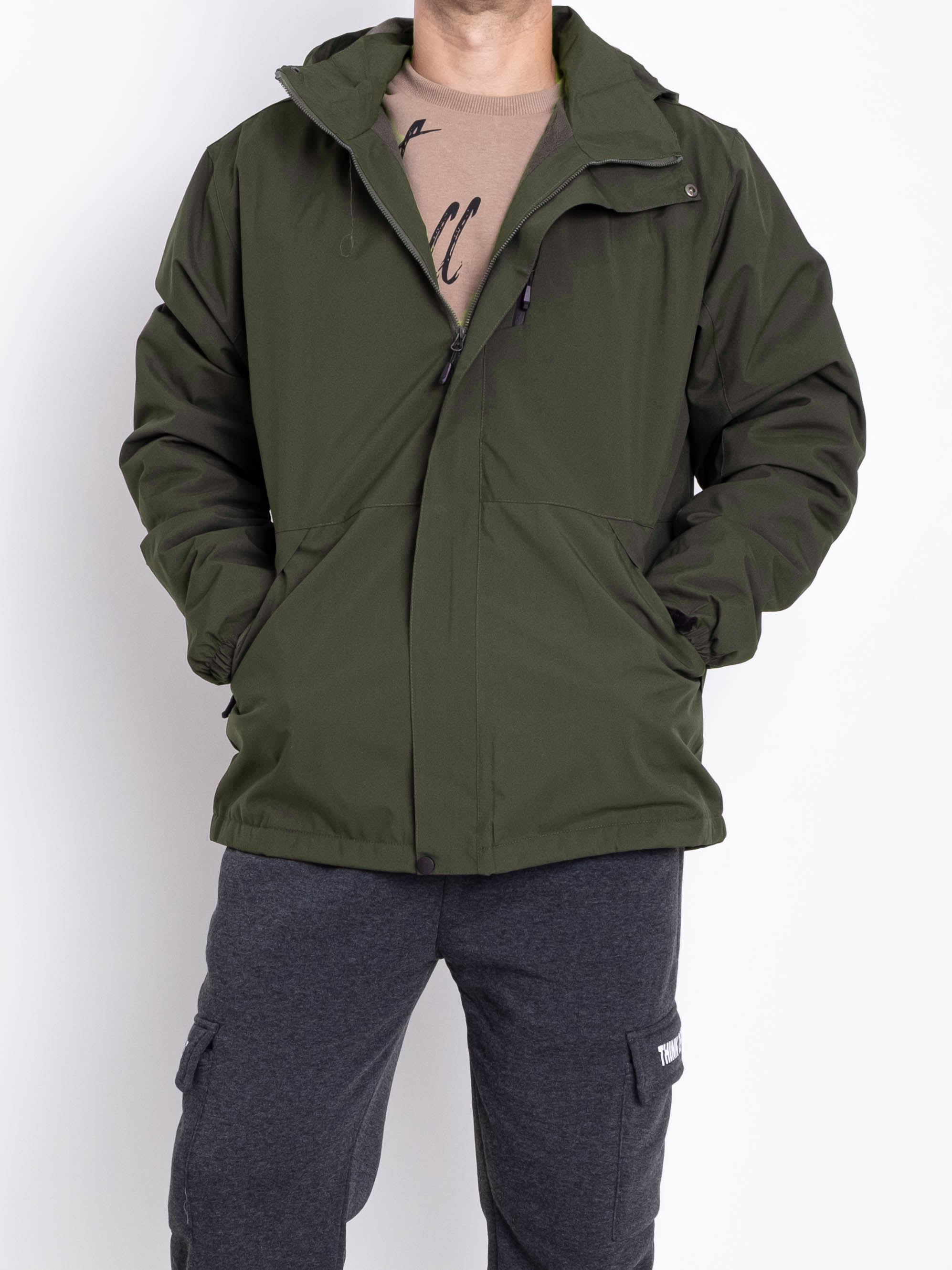 Чоловіча водовідштовхувальна куртка на флісовій підкладці з капюшоном #0009 колір Хакі Чоловіча водовідштовхувальна куртка на флісовій підкладці з капюшоном #0009 колір Хакі
