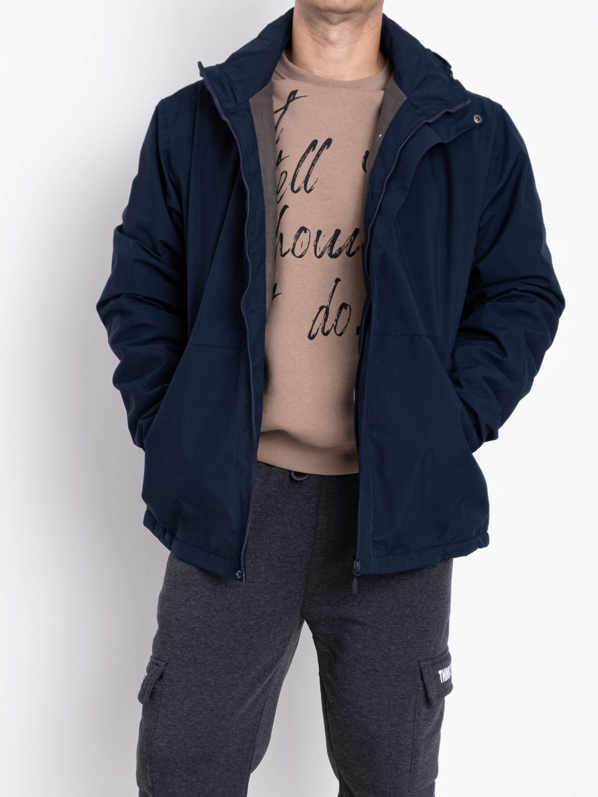 Чоловіча водовідштовхувальна куртка на флісовій підкладці з капюшоном #0009 колір Синій Чоловіча водовідштовхувальна куртка на флісовій підкладці з капюшоном #0009 колір Синій